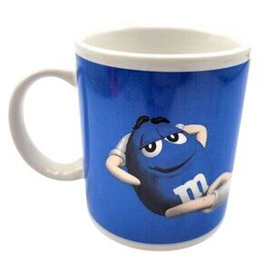 2/$15 M&M Candy Mug Saxophone Collectible Blue White 3.75" Top Hat Cyrk Vintage